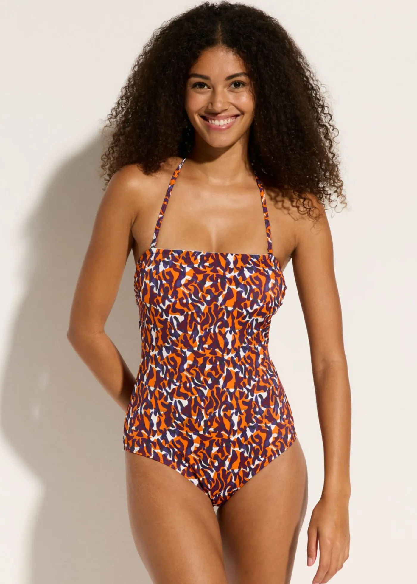 bonprix bonprix Bañadores>Bañador tipo bandeau con tirantes multiusos estampado leo púrpura-marrón claro