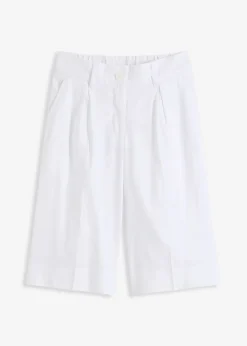 bonprix bonprix Shorts|Pantalones>Bermudas anchas de mezcla de lino vaporoso Blanco
