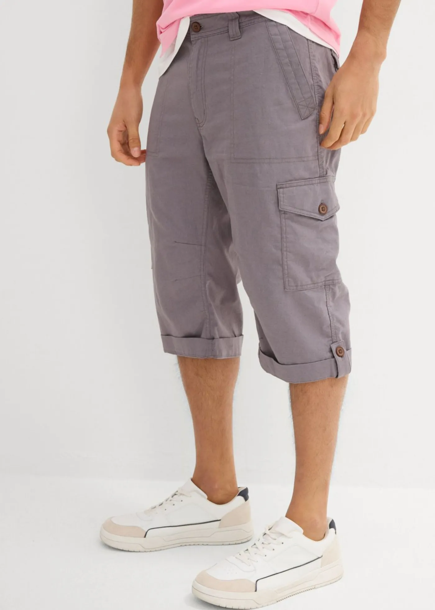 Hombre bonprix bonprix Bermudas cargo largas, regular fit, de mezcla de lino ligera