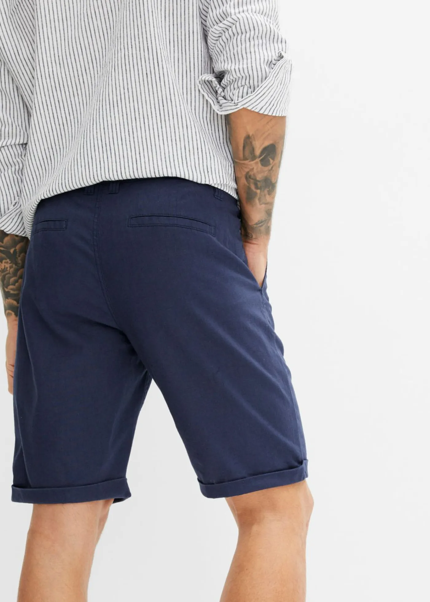 bonprix bonprix Shorts|Pantalones>Bermudas con lino y corte regular Azul marino