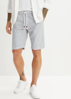 bonprix bonprix Shorts|Pantalones>Bermudas con lino y corte regular azul marino-blanco con rayas
