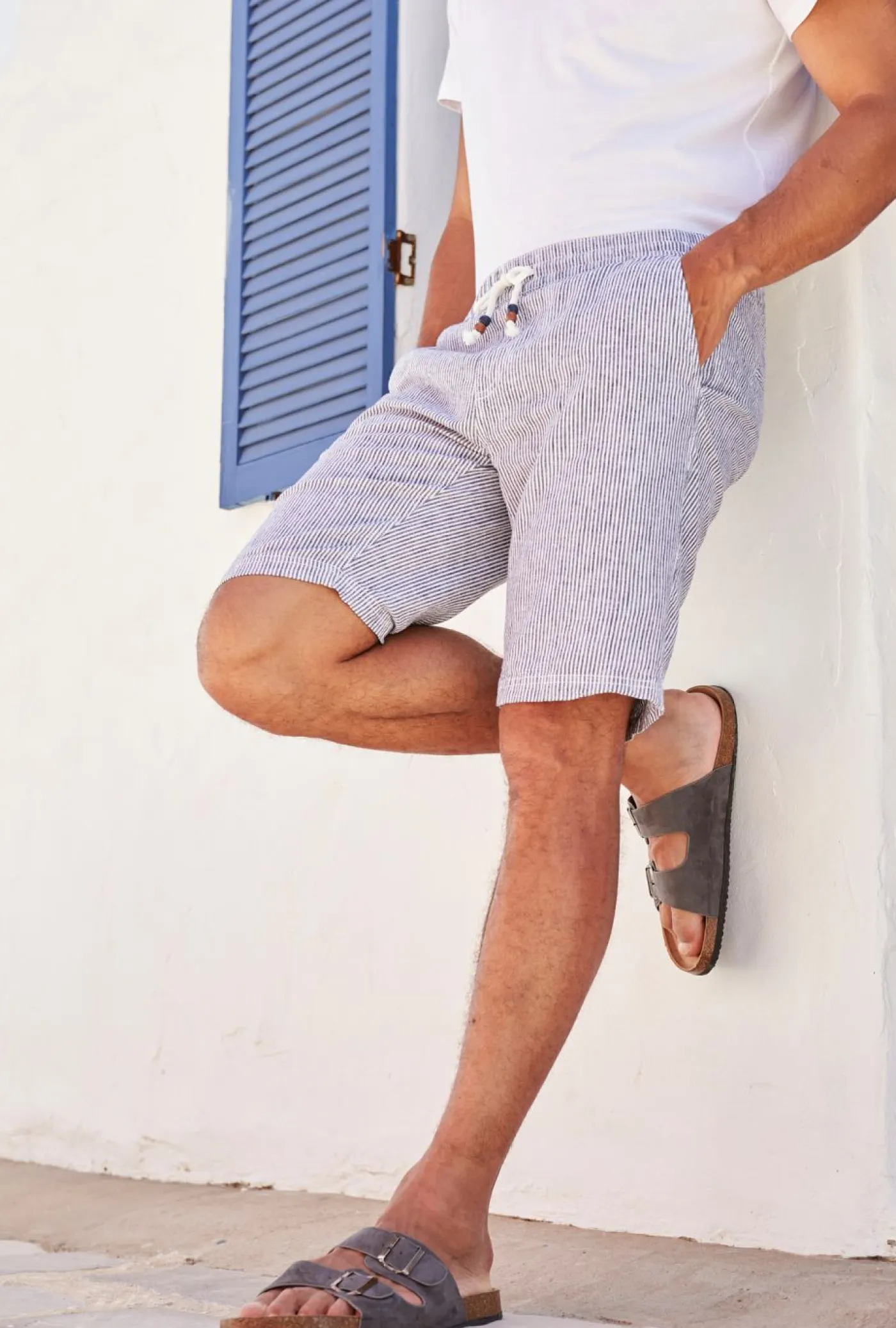 bonprix bonprix Shorts|Pantalones>Bermudas con lino y corte regular azul marino-blanco con rayas