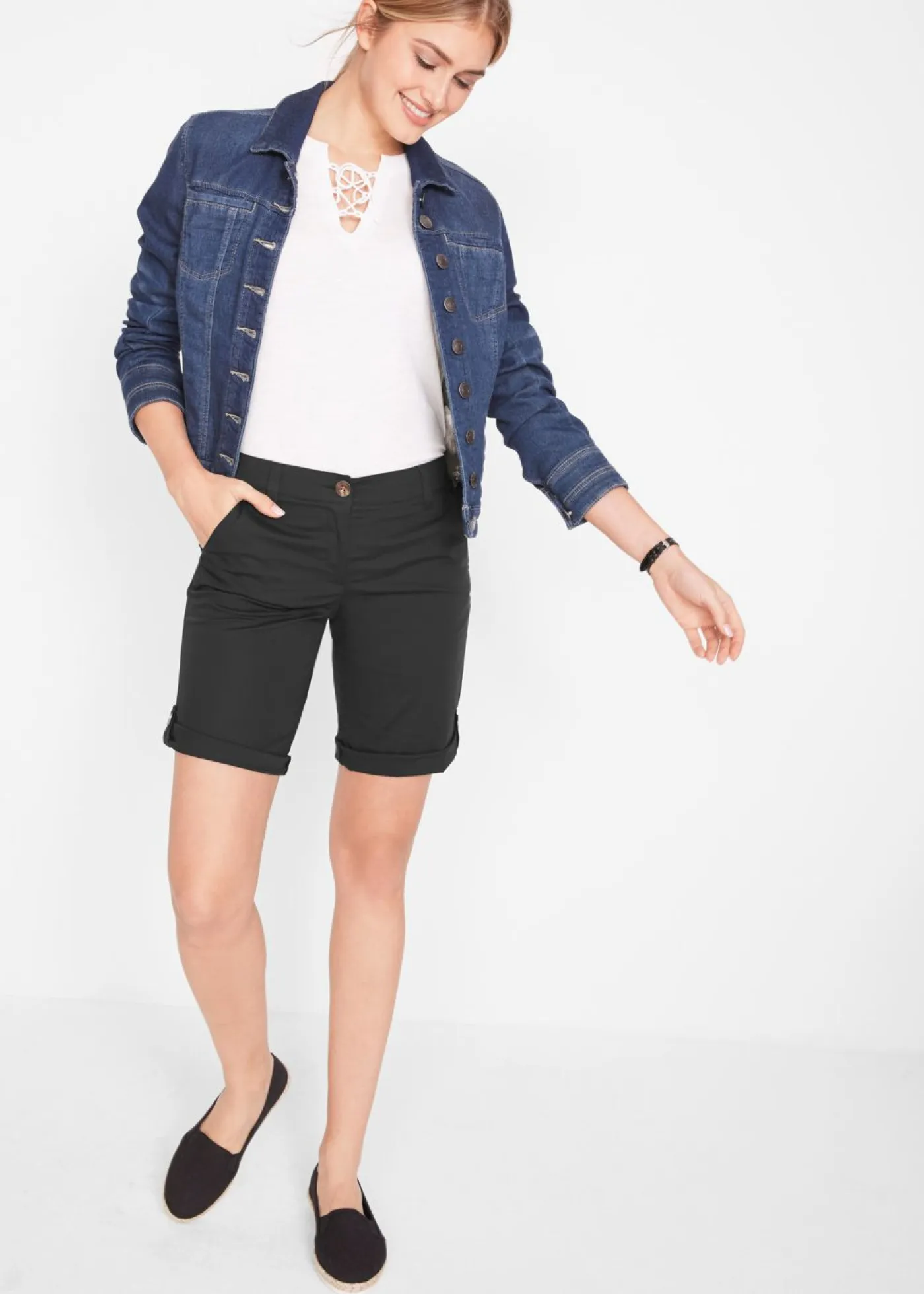 bonprix bonprix Shorts|Pantalones>Bermudas de algodón veraniegas Negro