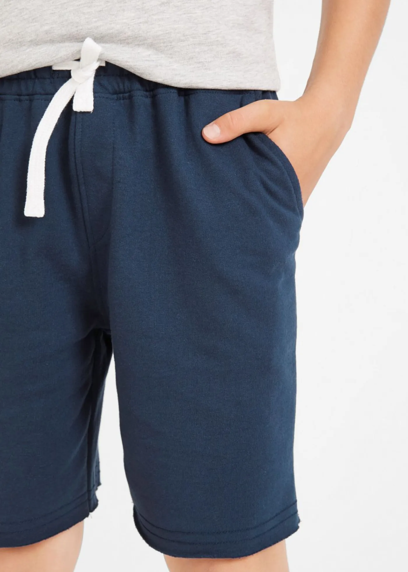 bonprix bonprix Ropa 9 A 16 Años·Shorts|Ropa 9 A 16 Años·Packs De Ropa>Bermudas de chándal de suave mezcla de algodón (2 unidades) Gris claro jaspeado-azul marino