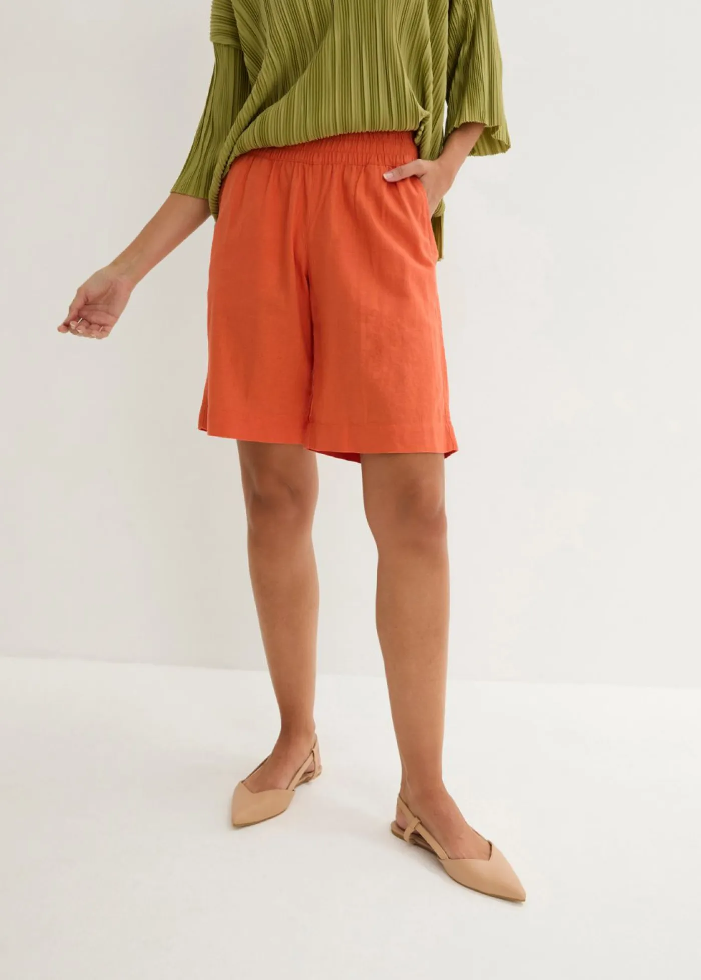 bonprix bonprix Shorts|Pantalones>Bermudas de mezcla de lino y viscosa Naranja cobrizo