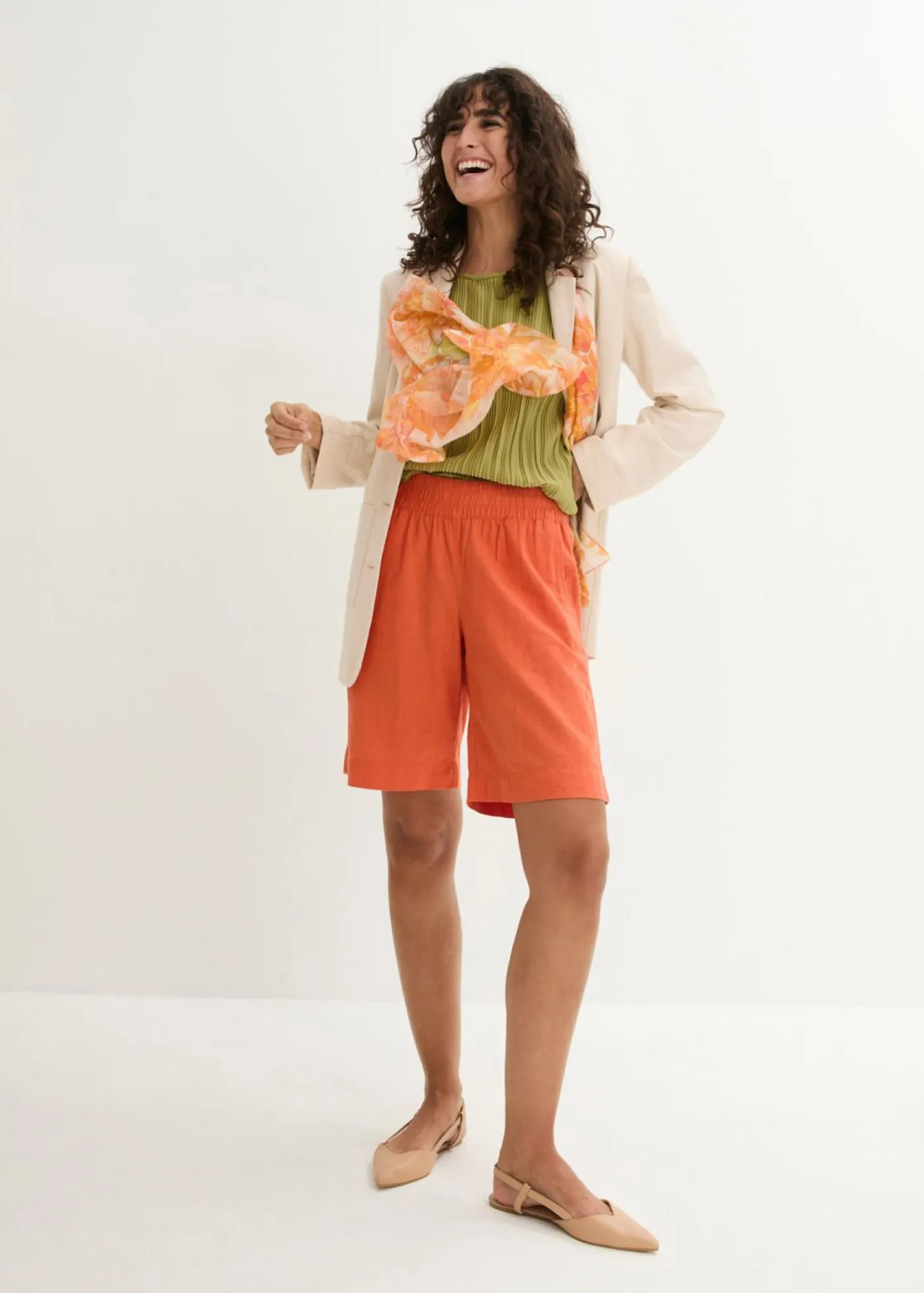 bonprix bonprix Shorts|Pantalones>Bermudas de mezcla de lino y viscosa Naranja cobrizo