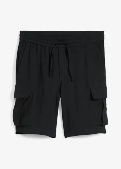 bonprix bonprix Shorts|Pantalones>Bermudas de muselina ligera con corte regular Negro