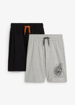bonprix bonprix Ropa 9 A 16 Años·Shorts|Ropa 9 A 16 Años·Packs De Ropa>Bermudas de punto (2 unidades) con algodón orgánico Negro+gris claro jaspeado