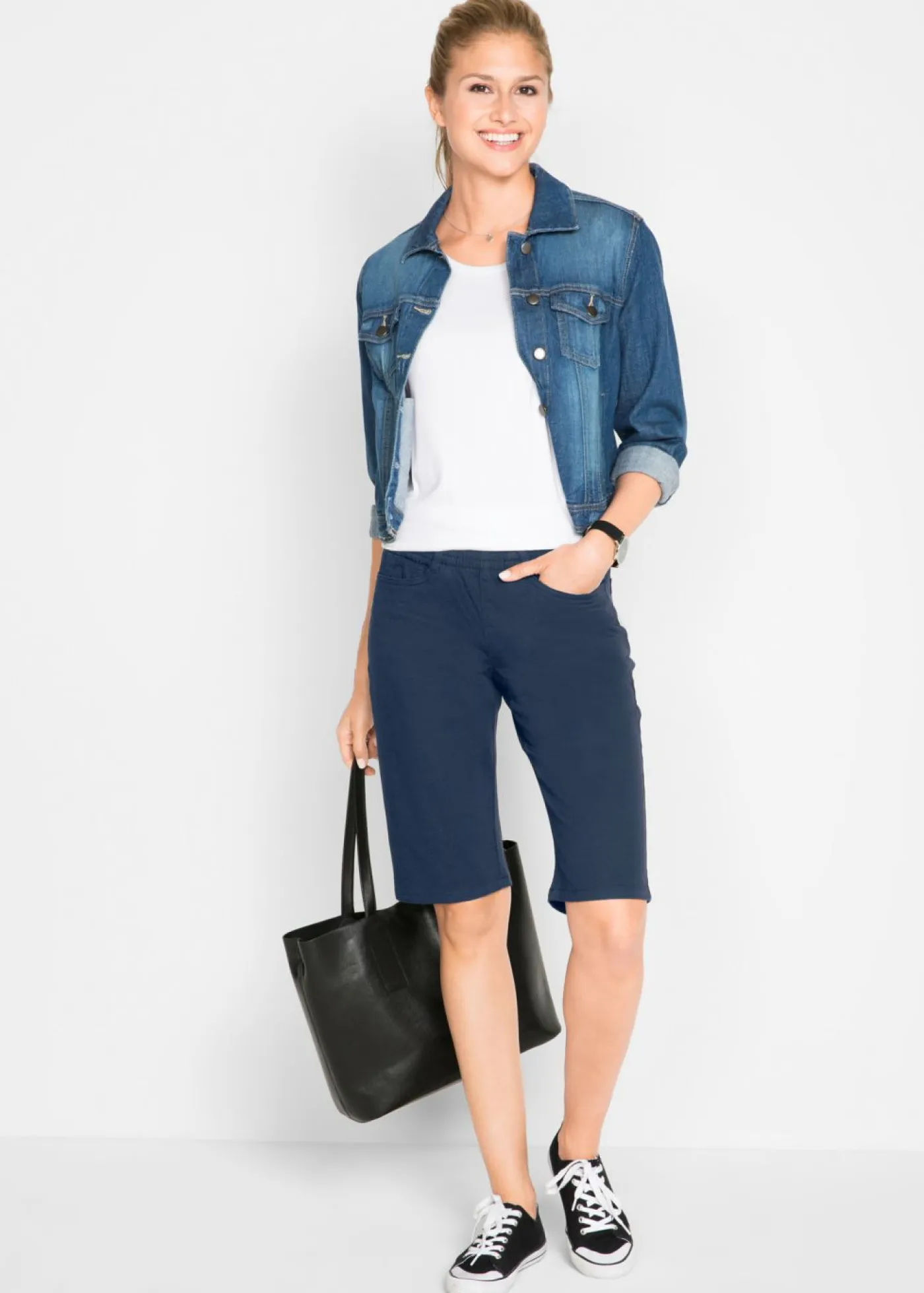 bonprix bonprix Shorts>Bermudas elásticas (2 unidades) azul marino+denim claro