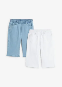 bonprix bonprix Shorts>Bermudas elásticas (2 unidades) Blanco + azul blanqueado