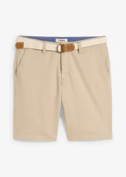 bonprix bonprix Shorts|Pantalones>Bermudas elásticas con cinturón y corte regular arena-azul vaquero