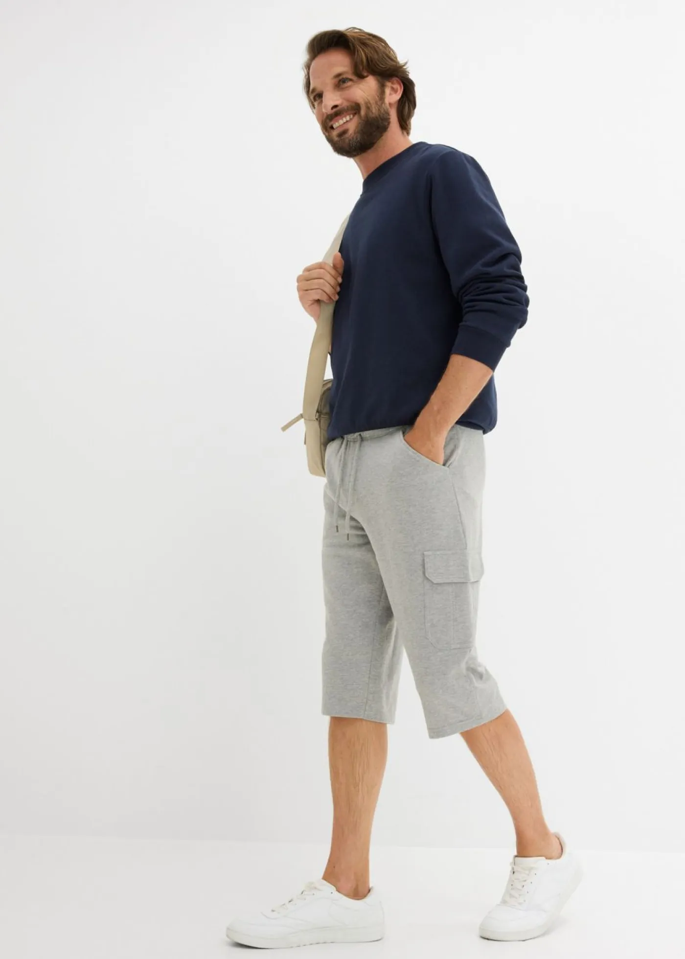 Hombre bonprix bonprix Bermudas largas de chándal, estilo cargo, de algodón puro, regular fit