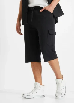 bonprix bonprix Shorts|Ropa Deportiva>Bermudas largas de chándal, estilo cargo, de algodón puro, regular fit Negro