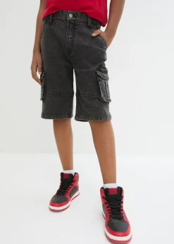 bonprix bonprix Ropa 9 A 16 Años·Jeans|Ropa 9 A 16 Años·Shorts>Bermudas vaqueras cargo con cintura ajustable, loose fit denim negro