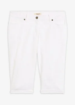 bonprix bonprix Shorts|Vaqueros>Bermudas vaqueras, elásticas, con bajo enrollado Blanco
