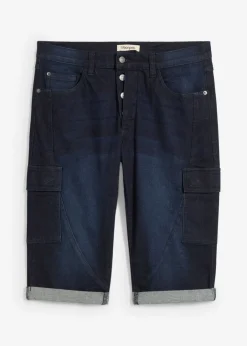 bonprix bonprix Shorts|Vaqueros>Bermudas vaqueras elásticas tipo cargo con corte regular denim oscuro