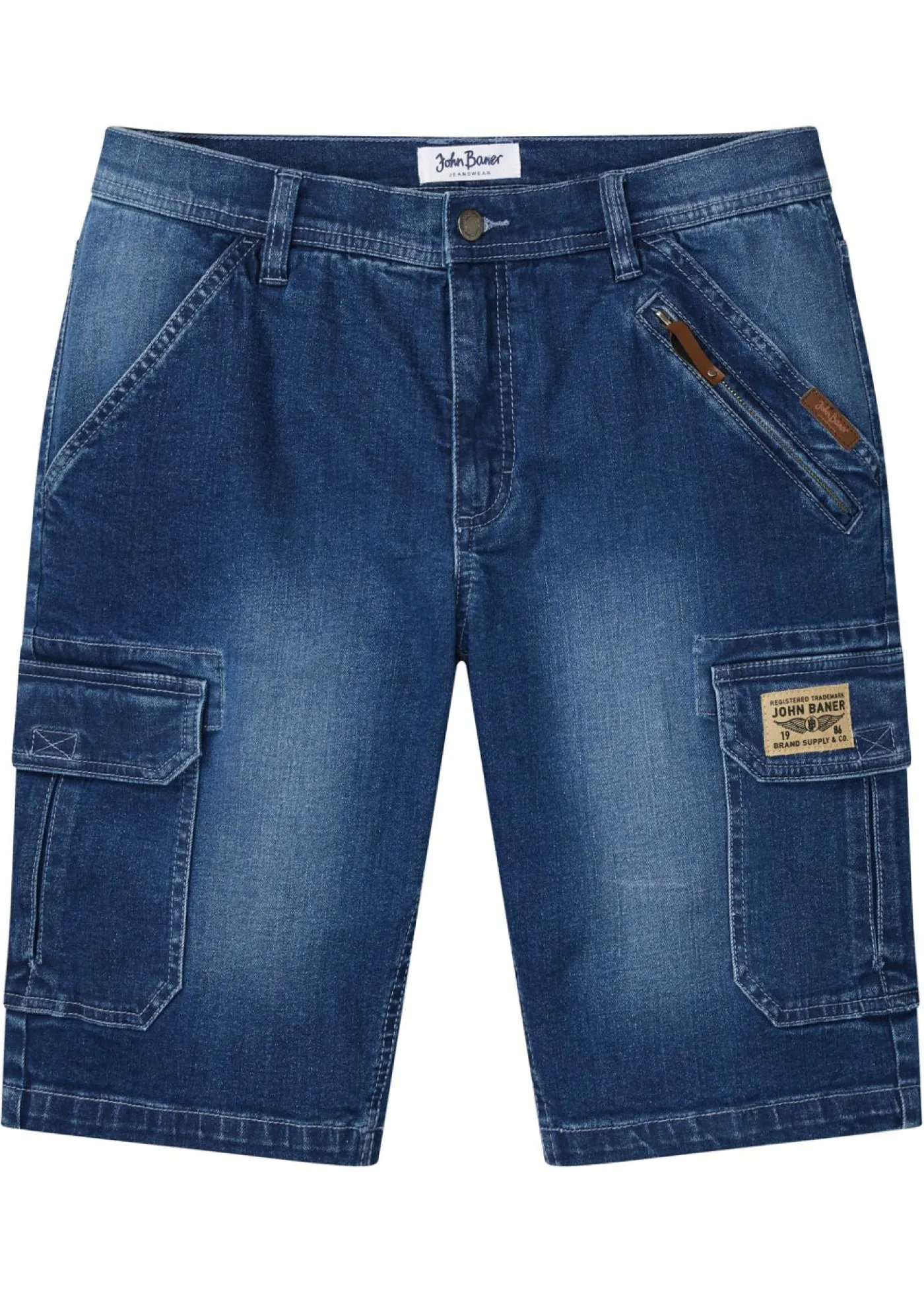 bonprix bonprix Shorts|Vaqueros>Bermudas vaqueras elásticas tipo cargo con corte regular Denim medio