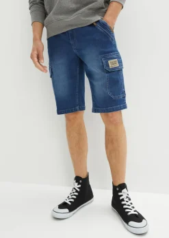 bonprix bonprix Shorts|Vaqueros>Bermudas vaqueras elásticas tipo cargo con corte regular Denim medio