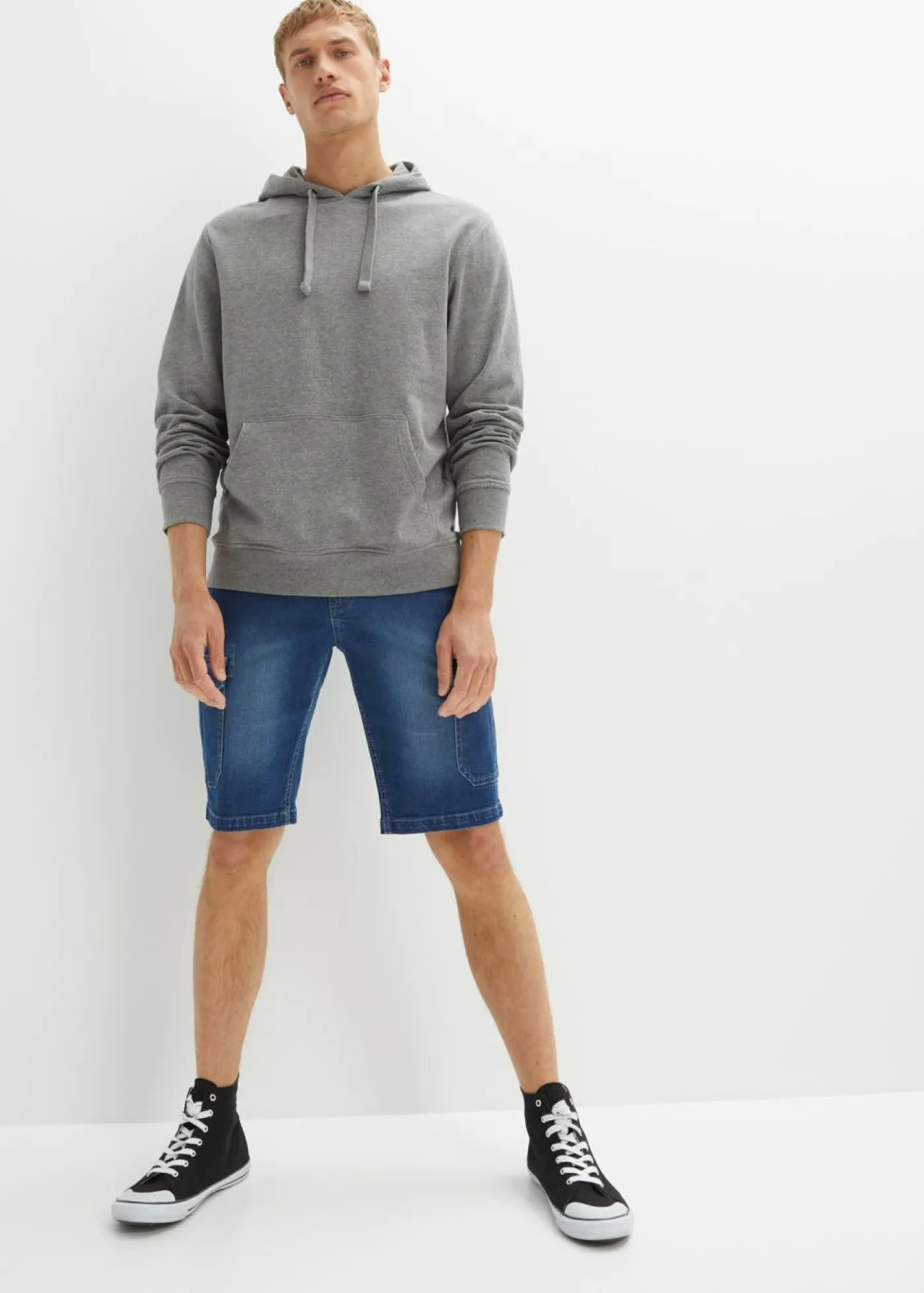 bonprix bonprix Shorts|Vaqueros>Bermudas vaqueras elásticas tipo cargo con corte regular Denim medio