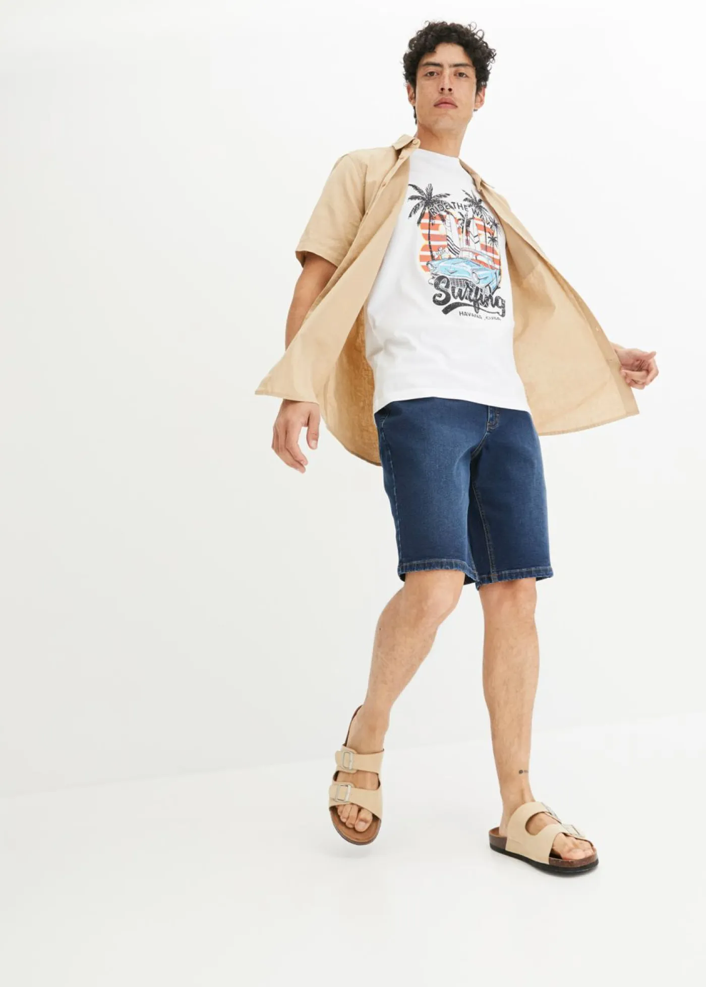 Hombre bonprix bonprix Bermudas vaqueras elásticas con corte normal (2 unidades)