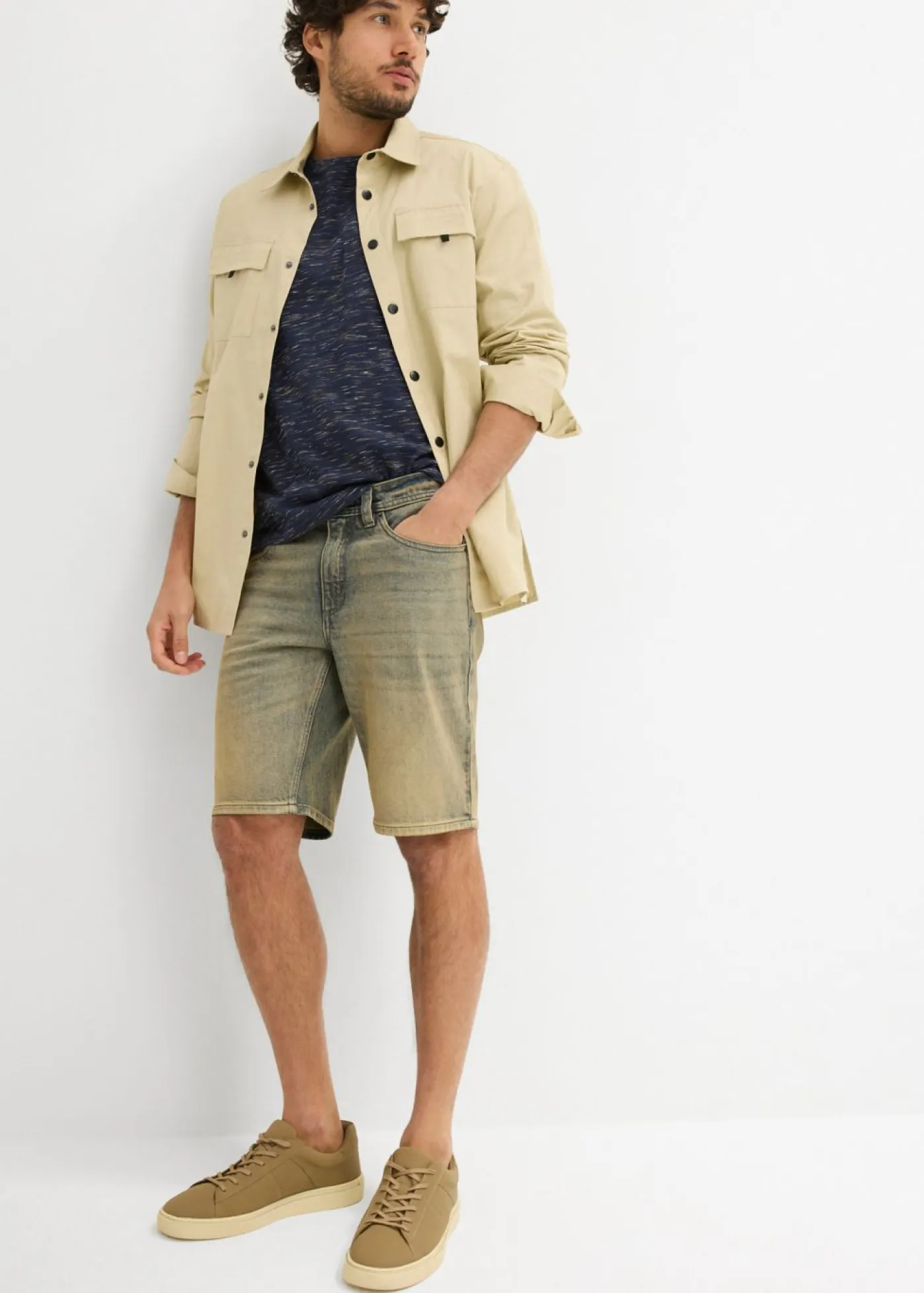 bonprix bonprix Shorts|Vaqueros>Bermudas vaqueras elásticas, lavadas, regular fit denim sucio