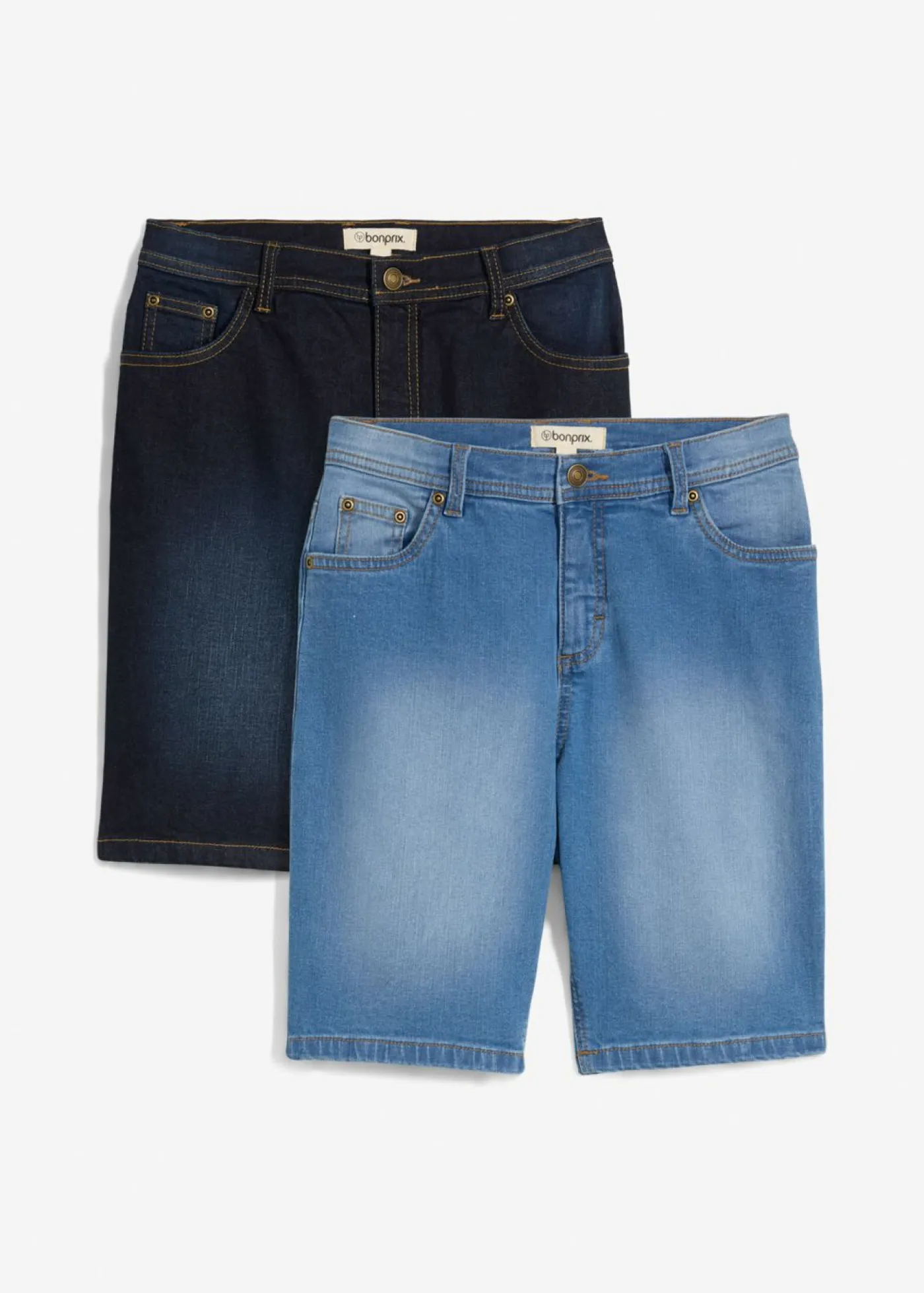 bonprix bonprix Ropa 9 A 16 Años·Jeans|Ropa 9 A 16 Años·Shorts>Bermudas vaqueras elásticas con corte normal (2 unidades) azul medio denim+azul oscuro denim
