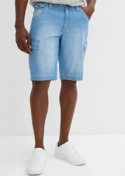 bonprix bonprix Shorts|Vaqueros>Bermudas vaqueras ligeras tipo cargo de algodón puro con corte relajado (2 unidades) azul piedra+azul claro denim