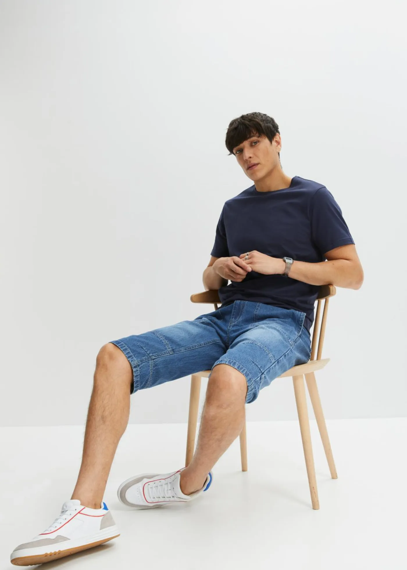 bonprix bonprix Shorts|Vaqueros>Bermudas vaqueras sin cierre, largas y ligeras, con cintura elástica, relaxed fit Azul piedra