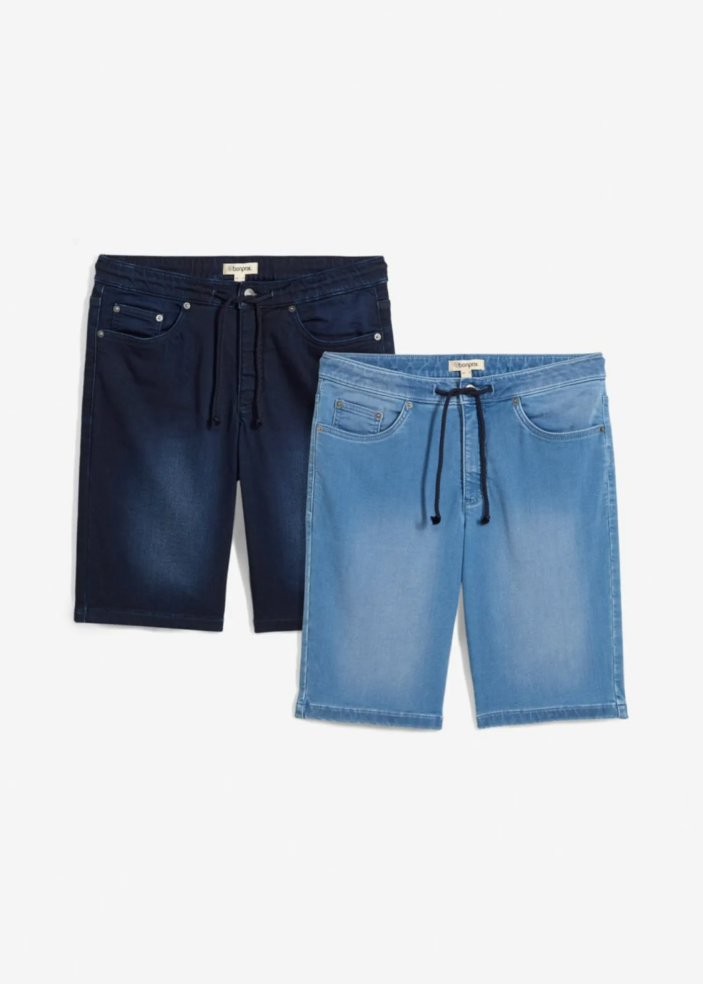 Hombre bonprix bonprix Bermudas vaqueras tipo chándal con cintura cómoda, regular fit (2 unidades)