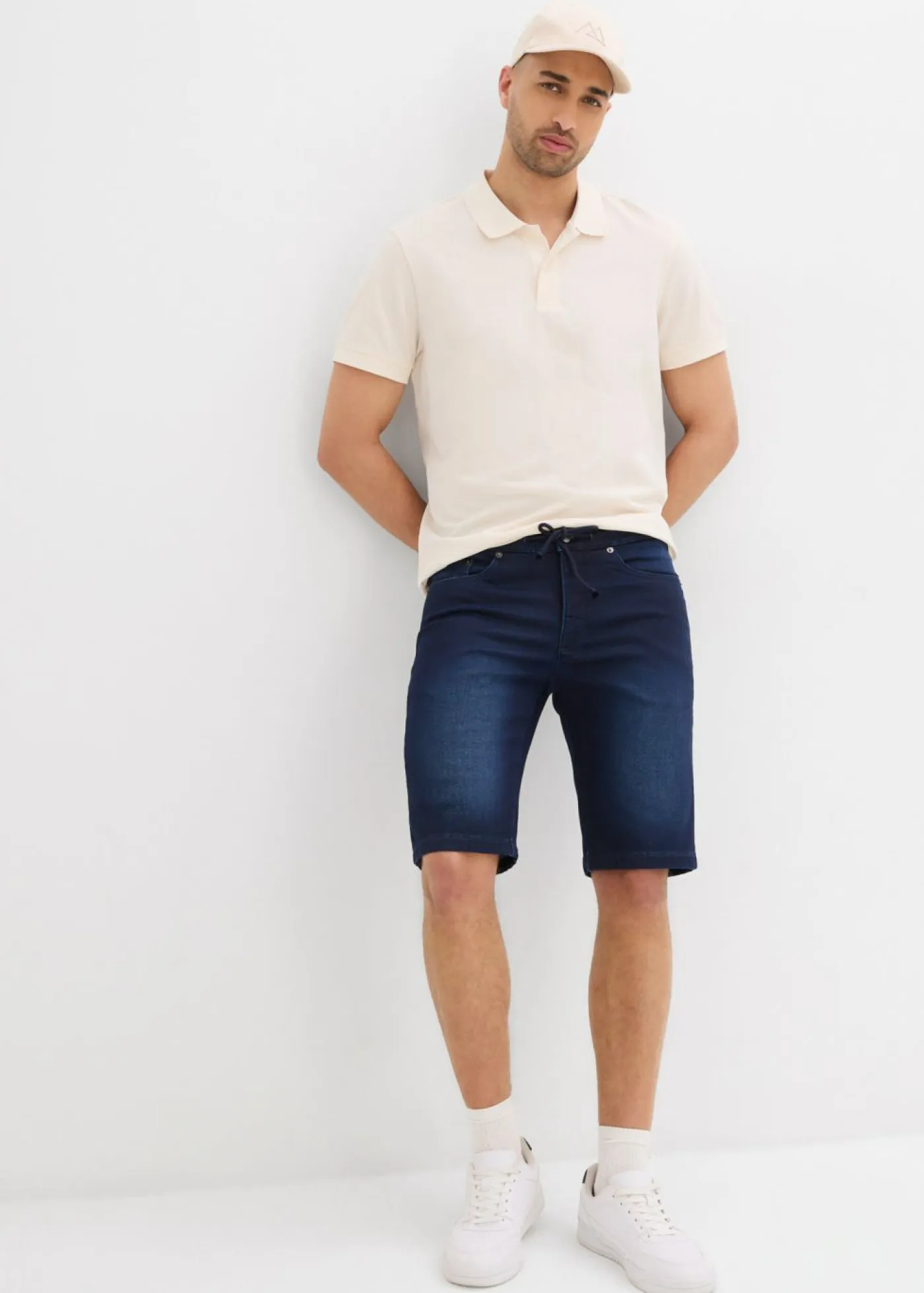 Hombre bonprix bonprix Bermudas vaqueras tipo chándal con cintura cómoda, regular fit (2 unidades)