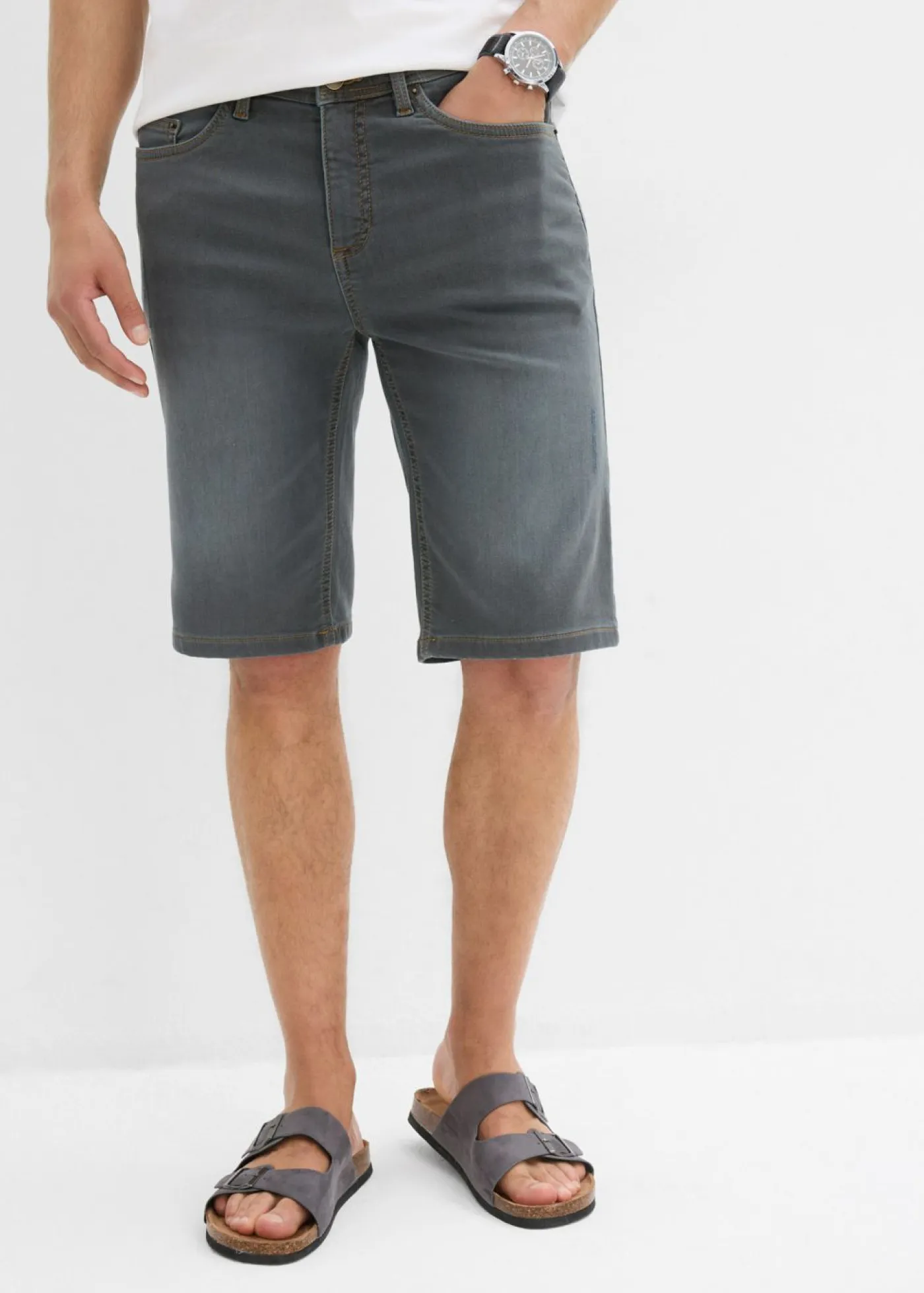 bonprix bonprix Shorts|Vaqueros>Bermudas vaqueras tipo chándal con corte holgado y regular Denim azul/gris