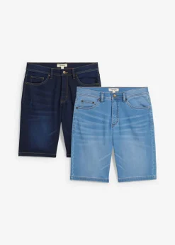 bonprix bonprix Shorts|Vaqueros>Bermudas vaqueras tipo chándal con corte slim (2 unidades) azul oscuro denim+azul claro denim