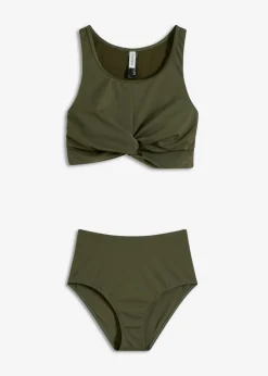 bonprix bonprix Bikinis>Bikini bustier con diseño cruzado (2 piezas) Verde oliva oscuro