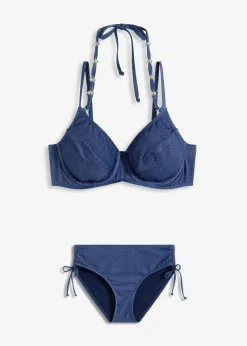 bonprix bonprix Copas Grandes (D-G)|Bikinis>Bikini con aros y aspecto vaquero (2 piezas) Azul marino