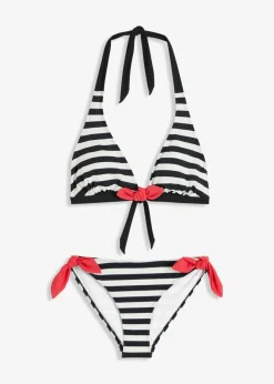 bonprix bonprix Bikinis>Bikini halter con cordones para anudar (2 piezas) Negro-blanco a rayas