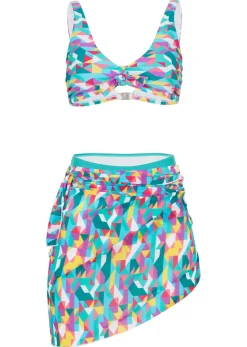 bonprix bonprix Ropa Para Ir A La Playa|Bikinis>Bikini y braguita de baño (conjunto de 3 piezas) Verde azulado-amarillo-lila con estampado gráfico