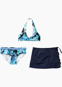bonprix bonprix Bañadores Y Bikinis De Niña>Bikini y falda para atar (conjunto de 3 piezas) Azul-blanco con diseño batik