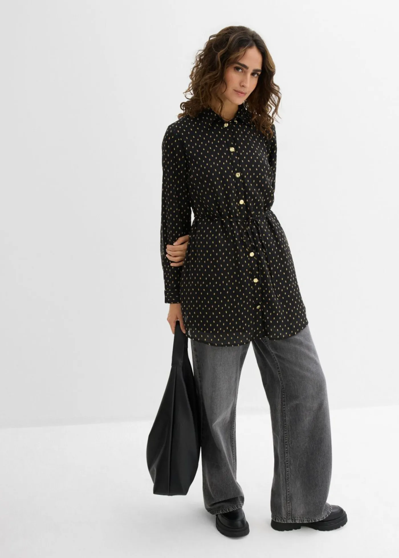 bonprix bonprix Premamá>Blusa 2 en 1 de gasa para durante y después del embarazo Negro-oro