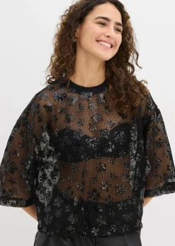 Mujer bonprix bonprix Blusa ancha con lentejuelas de calidad