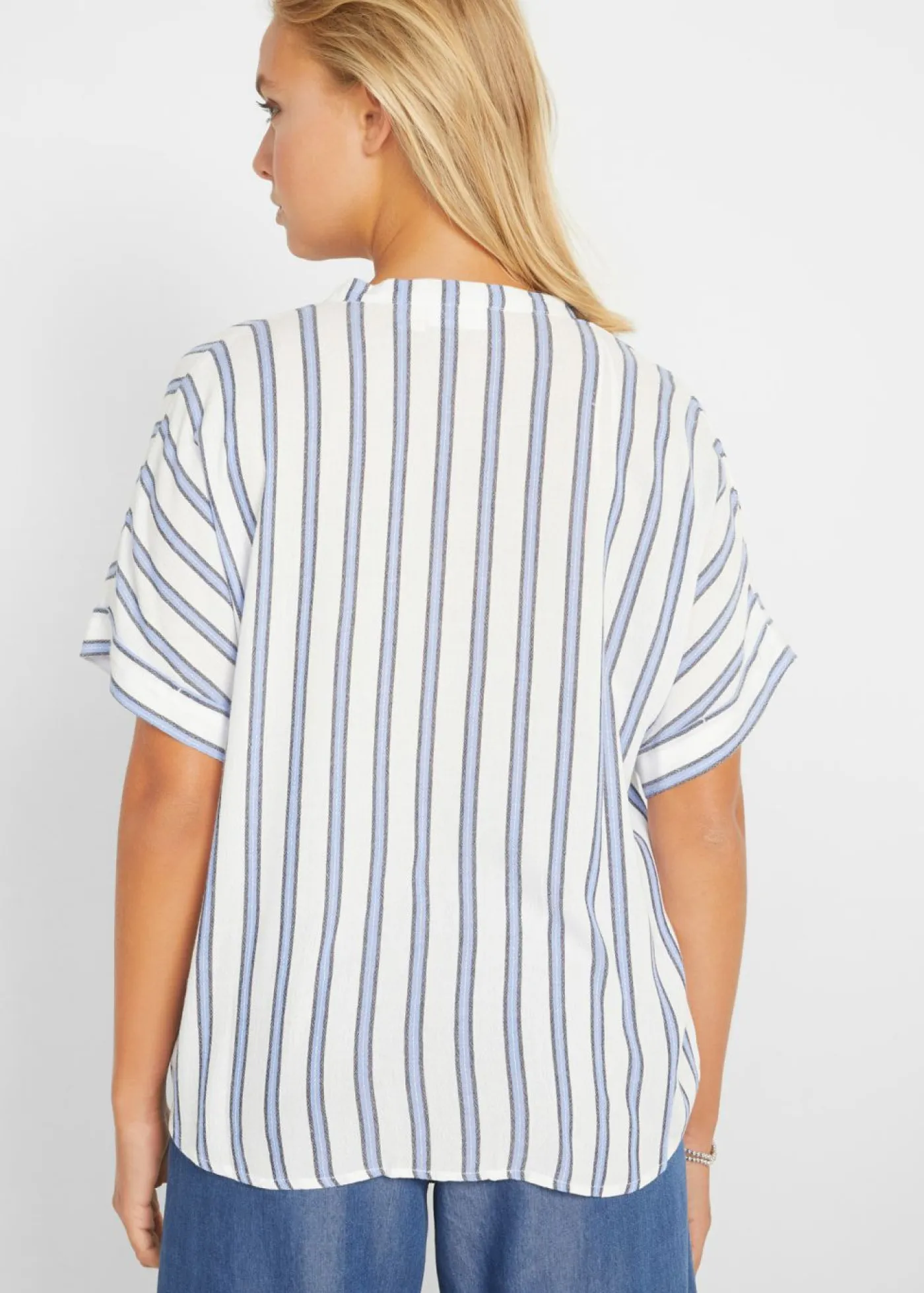 bonprix bonprix Camisas Y Blusas>Blusa arrugada de viscosa fluida Azul de rayas