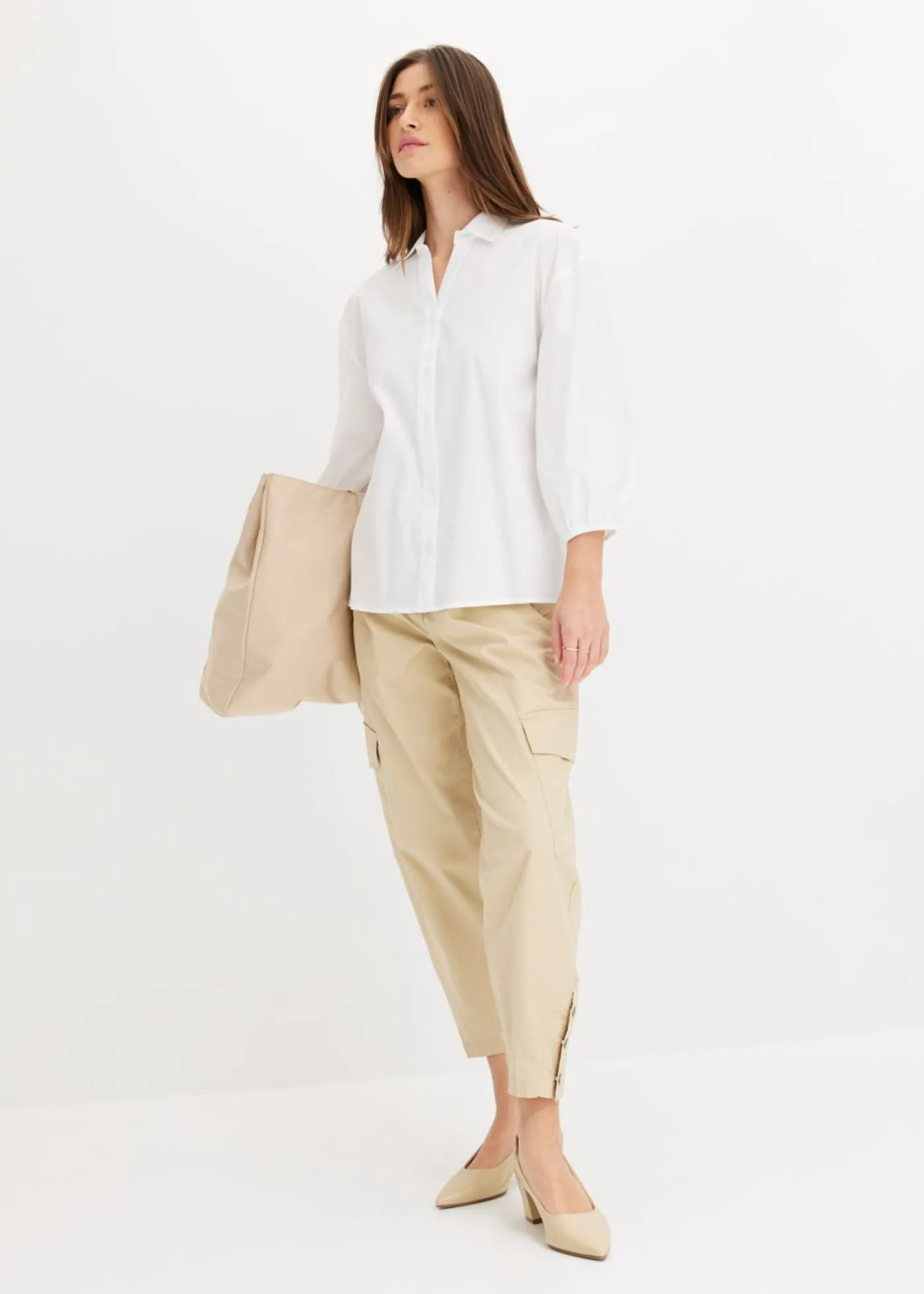 bonprix bonprix Camisas Y Blusas>Blusa asimétrica con mangas abullonadas Blanco