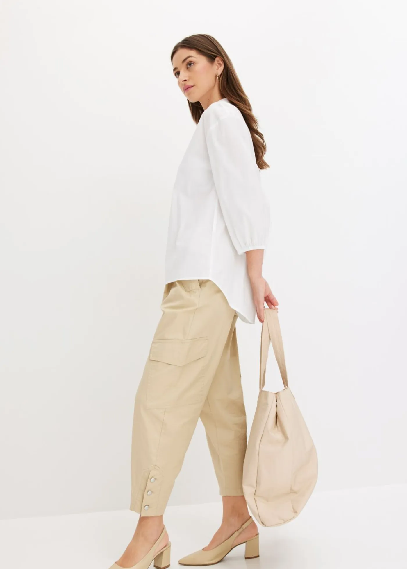 bonprix bonprix Camisas Y Blusas>Blusa asimétrica con mangas abullonadas Blanco