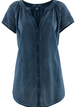 Mujer bonprix bonprix Blusa cold-dye de manga corta en algodón sostenible