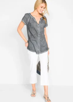 Mujer bonprix bonprix Blusa cold-dye de manga corta en algodón sostenible