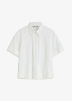 bonprix bonprix Camisas Y Blusas>Blusa con bordado calado Blanco lana