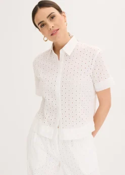 bonprix bonprix Camisas Y Blusas>Blusa con bordado calado Blanco lana
