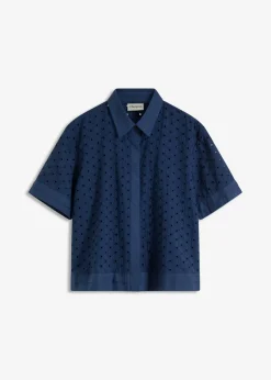 bonprix bonprix Camisas Y Blusas>Blusa con bordado calado Azul marino