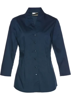 bonprix bonprix Camisas Y Blusas>Blusa con cuello chimenea Azul oscuro