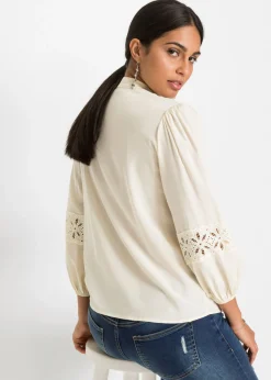 Mujer bonprix bonprix Blusa con encaje de mezcla suave de viscosa