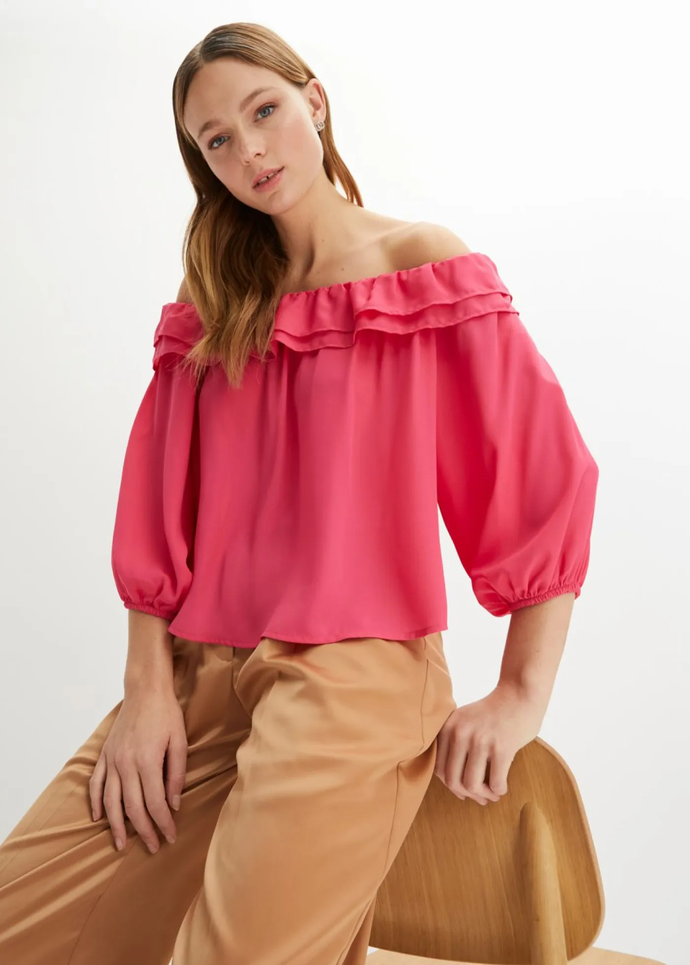 bonprix bonprix Camisas Y Blusas>Blusa con escote bañera Rosa oscuro